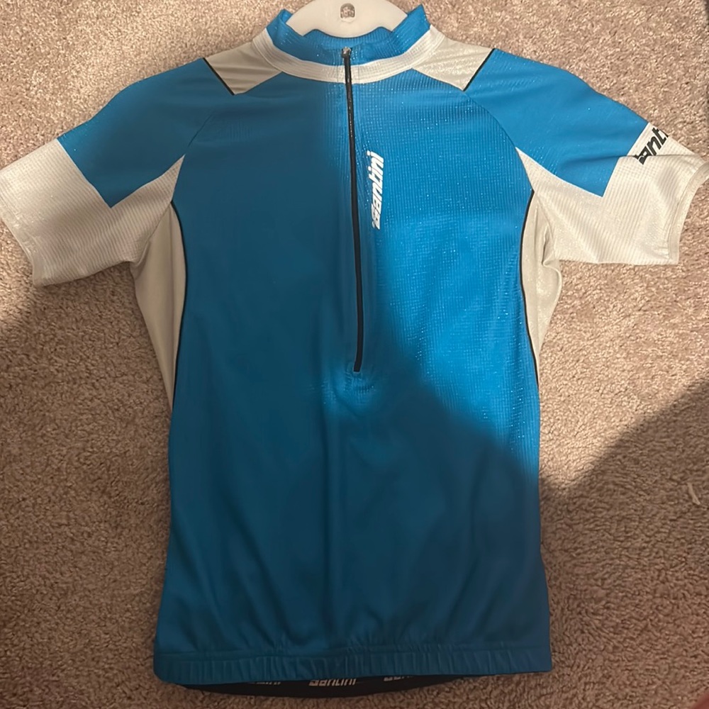 Cycling Jersey Santini Blue and White.